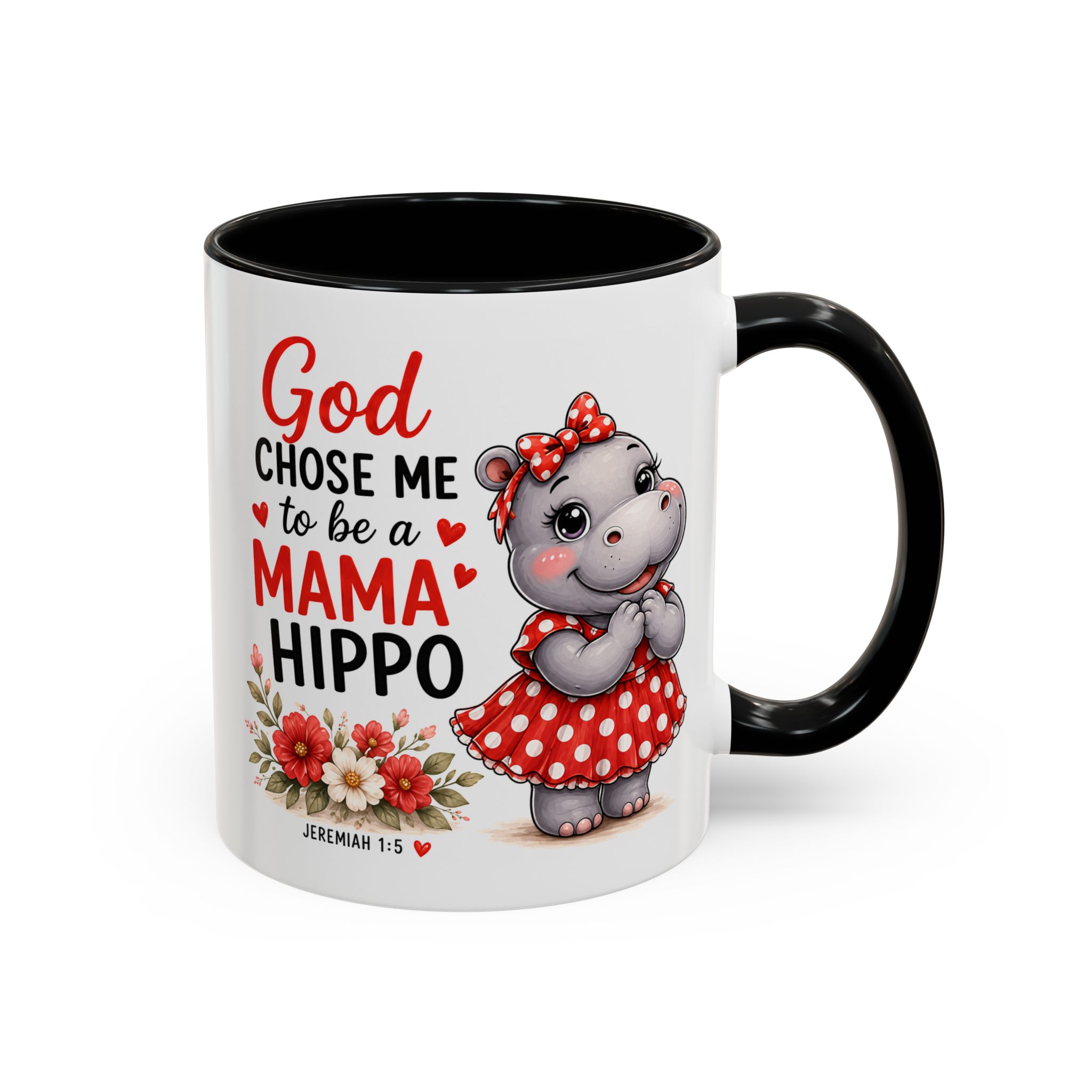 God Chose Me to Be a Mama Hippo | Coffee Mug (11oz / 15oz) Christian Mother’s Day Gift, Cute Faith Coffee Cup for Moms