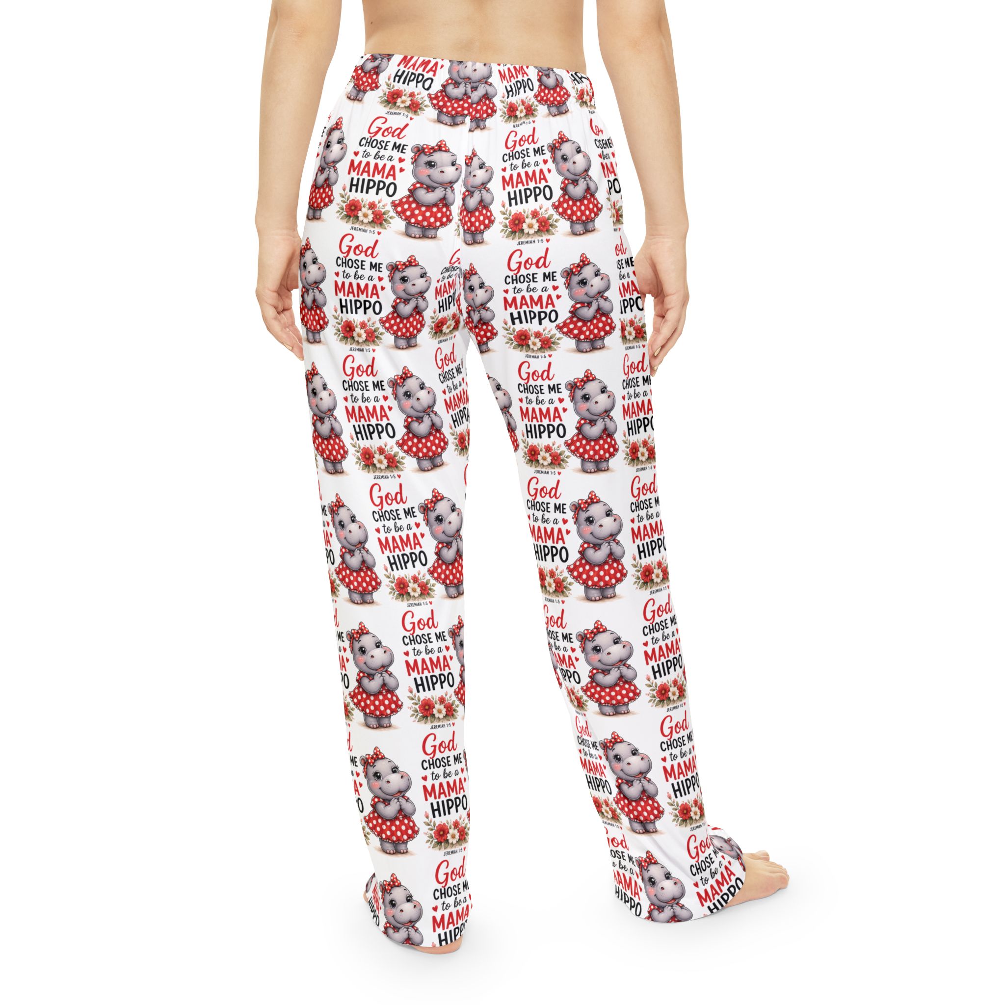 God Chose Me to be a Mama Hippo Pattern Pajama Pants | Cute Hippo Print Sleepwear | Mother's Day Gift | Hippo Lovers - Image 4