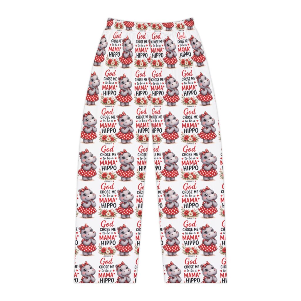 God Chose Me to be a Mama Hippo Pattern Pajama Pants | Cute Hippo Print Sleepwear | Mother's Day Gift | Hippo Lovers