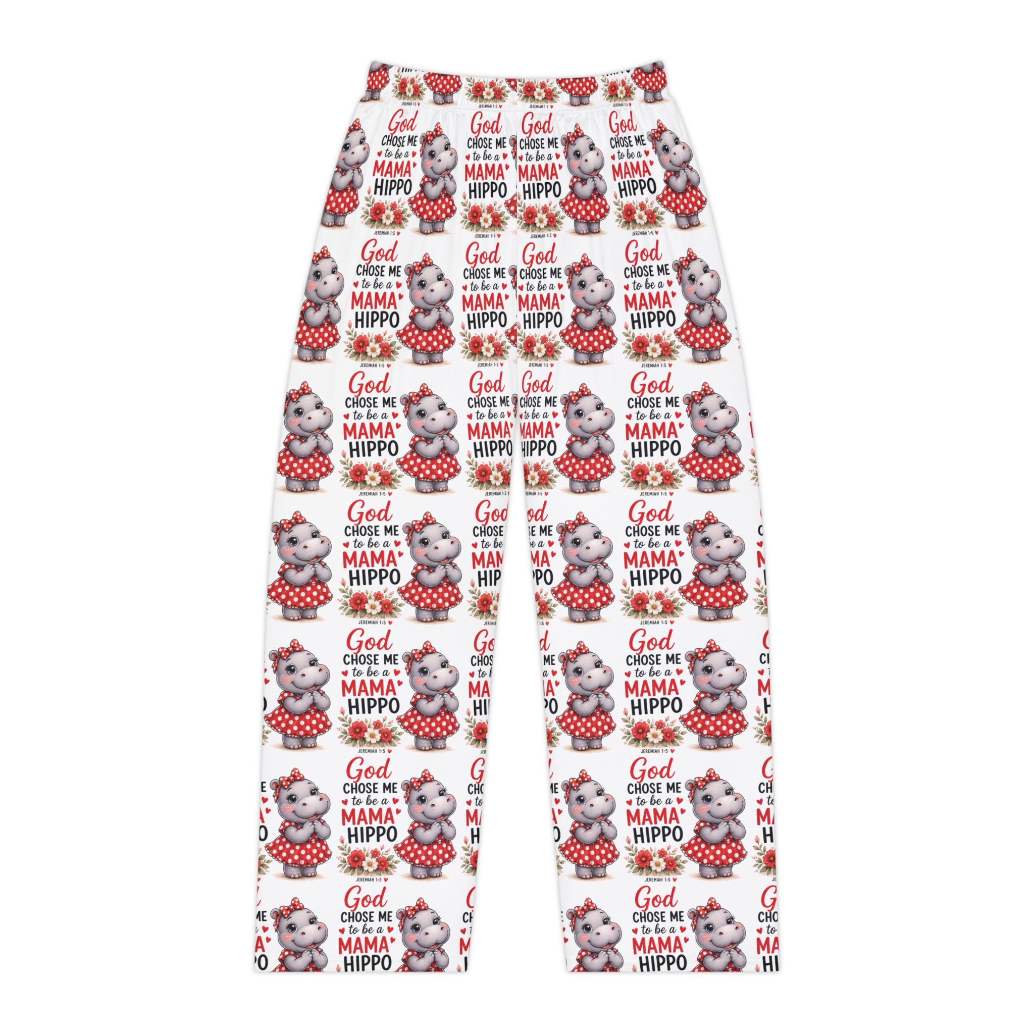 God Chose Me to be a Mama Hippo Pattern Pajama Pants | Cute Hippo Print Sleepwear | Mother's Day Gift | Hippo Lovers
