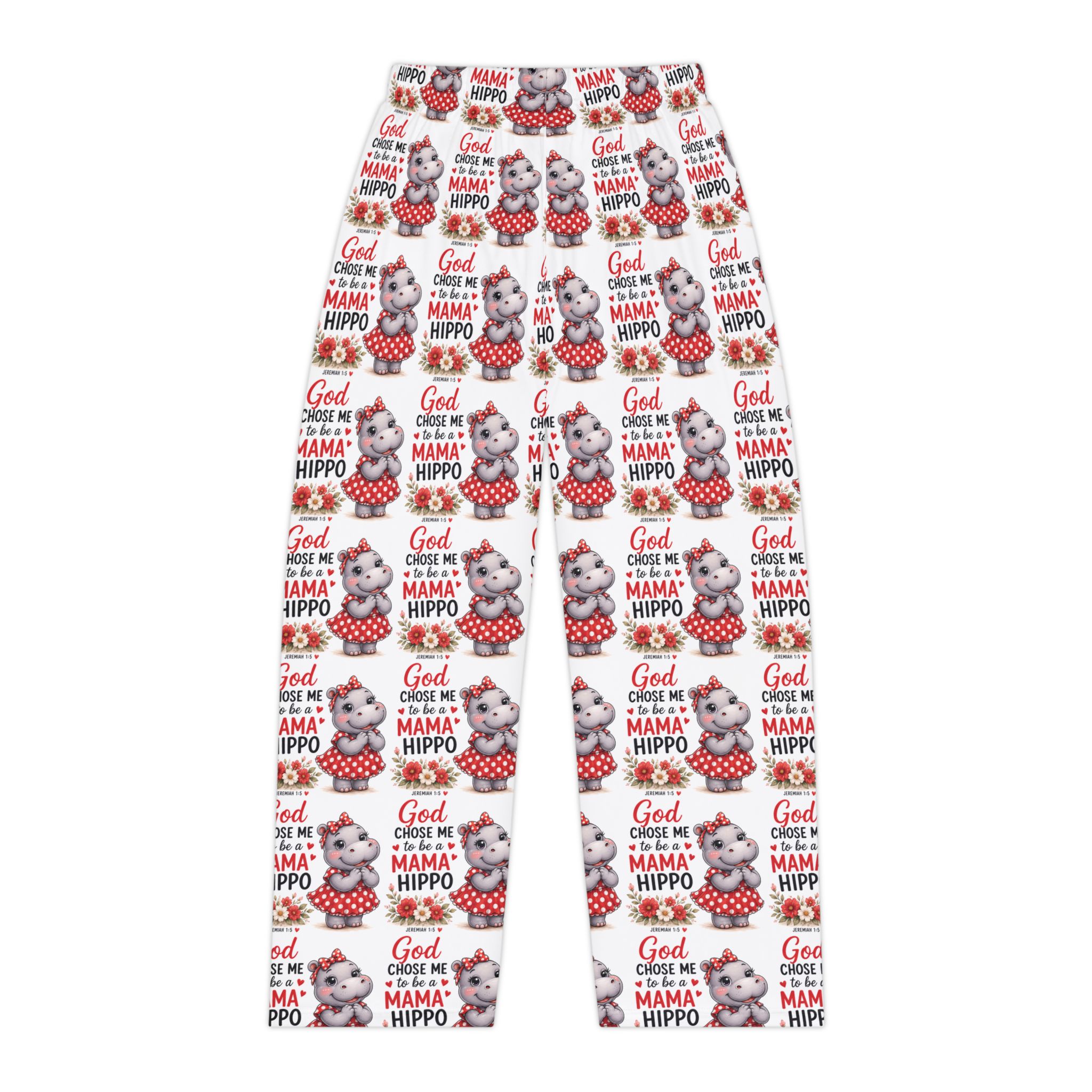 God Chose Me to be a Mama Hippo Pattern Pajama Pants | Cute Hippo Print Sleepwear | Mother's Day Gift | Hippo Lovers - Image 2