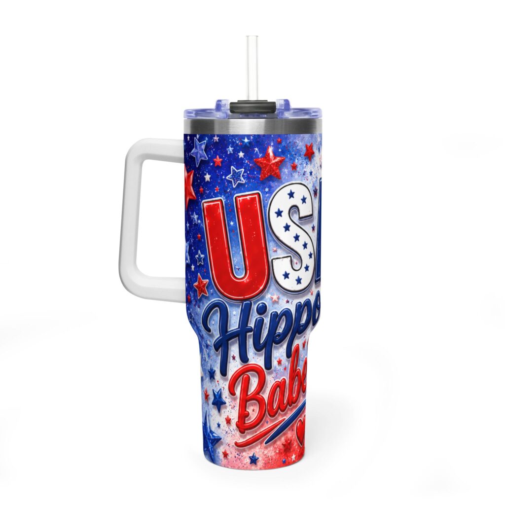 Patriotic USA Hippo Babe 250th Anniversary Vacuum Thermal Tumbler 40oz