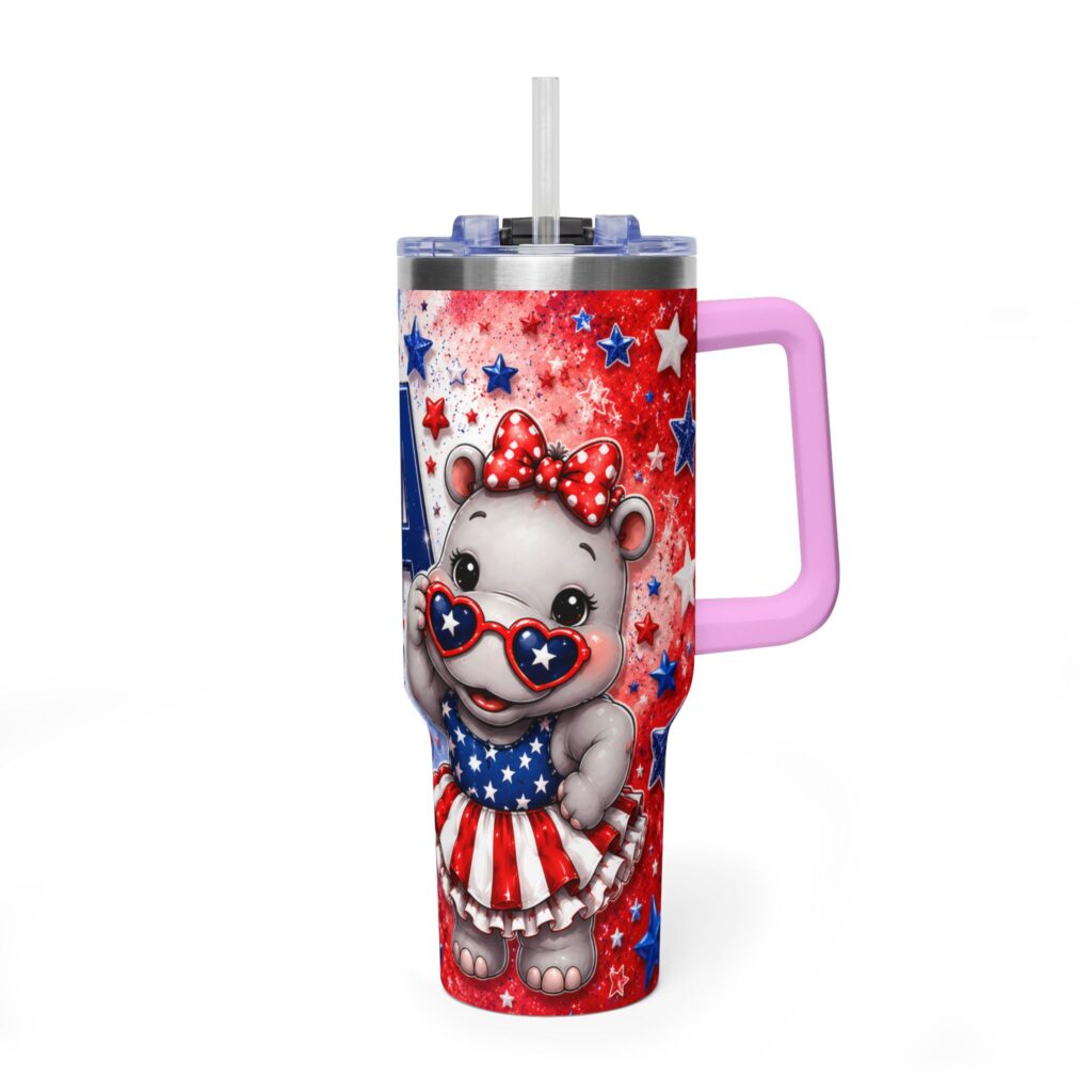 Patriotic USA Hippo Babe 250th Anniversary Vacuum Thermal Tumbler 40oz