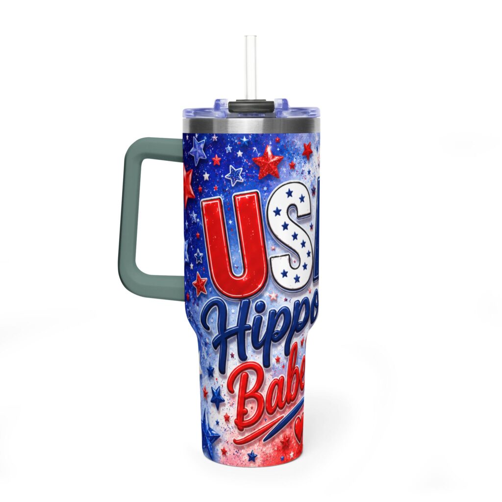 Patriotic USA Hippo Babe 250th Anniversary Vacuum Thermal Tumbler 40oz