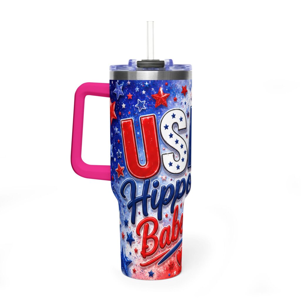 Patriotic USA Hippo Babe 250th Anniversary Vacuum Thermal Tumbler 40oz
