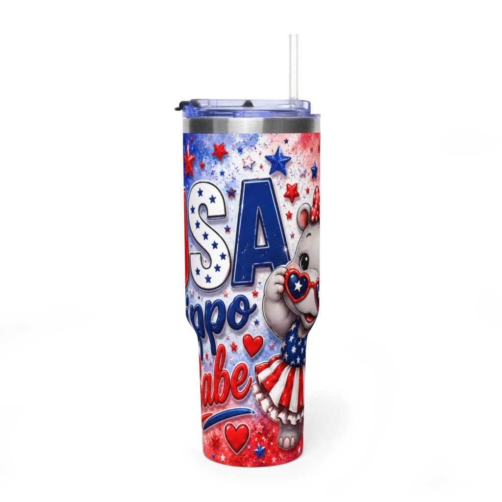 Patriotic USA Hippo Babe 250th Anniversary Vacuum Thermal Tumbler 40oz