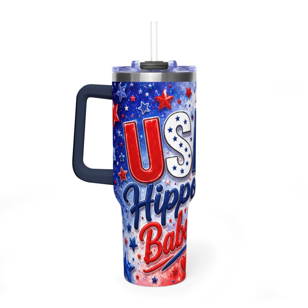Patriotic USA Hippo Babe 250th Anniversary Vacuum Thermal Tumbler 40oz