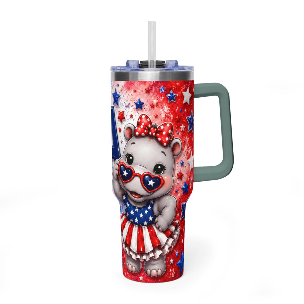 Patriotic USA Hippo Babe 250th Anniversary Vacuum Thermal Tumbler 40oz