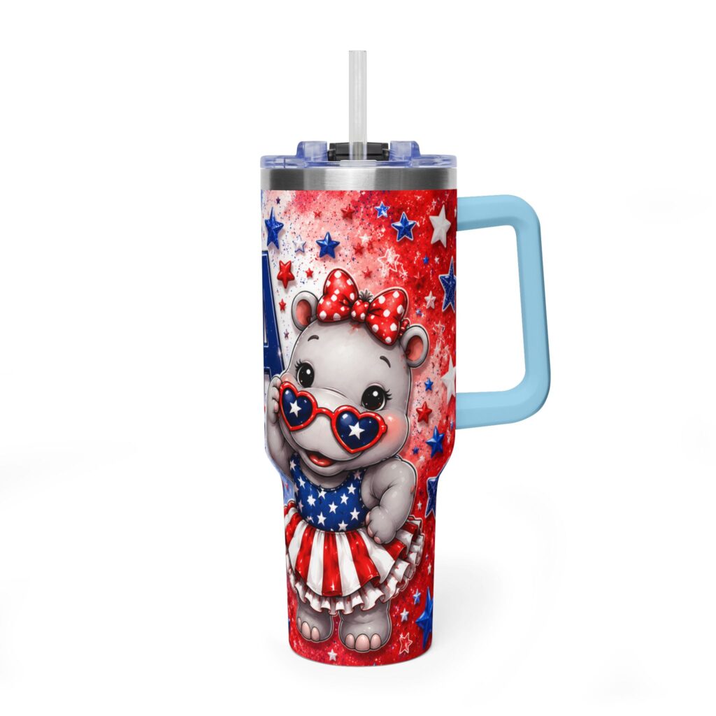 Patriotic USA Hippo Babe 250th Anniversary Vacuum Thermal Tumbler 40oz