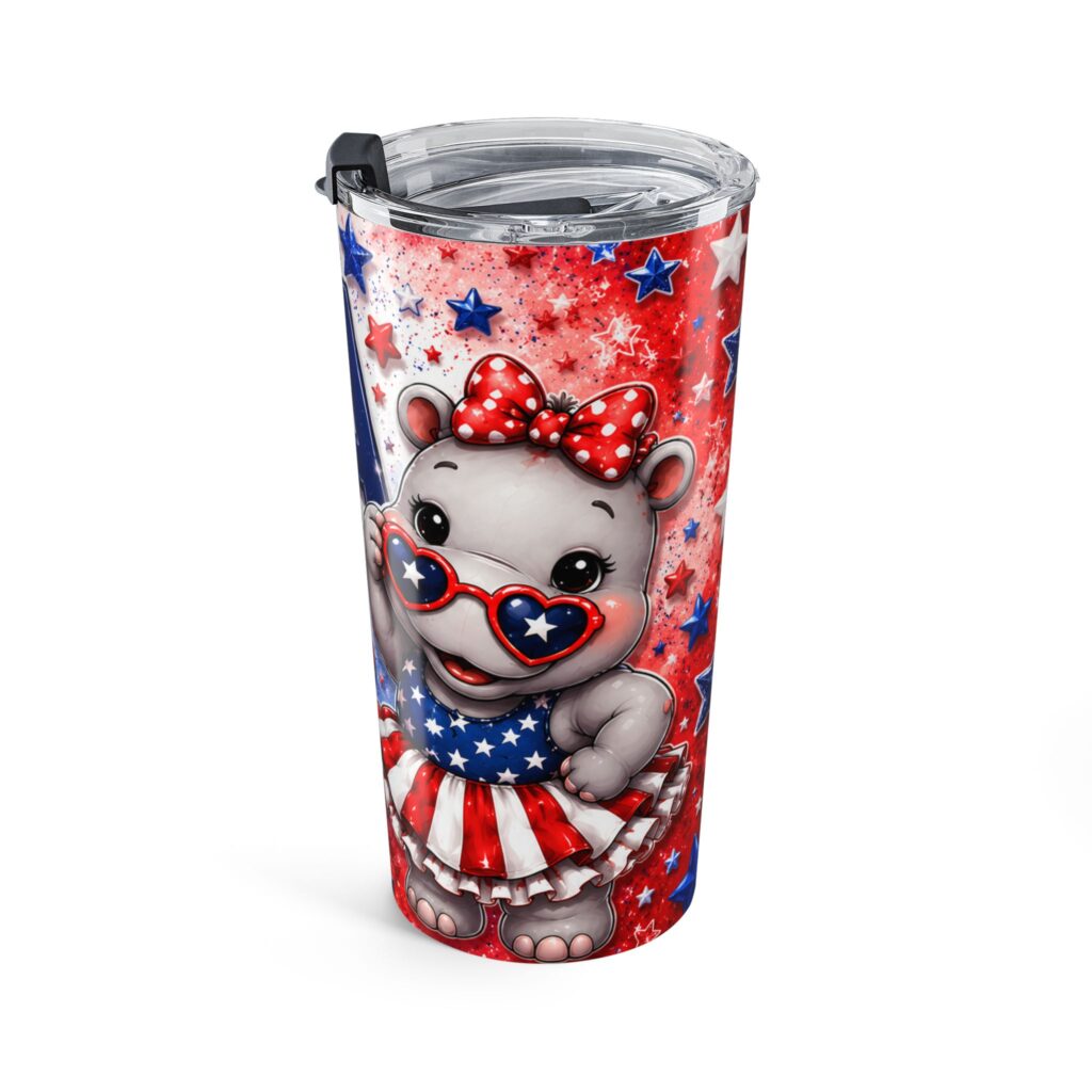 Patriotic USA Hippo Babe Tumbler 20oz | USA Stars & Stripes, Hippopotamus Lovers coffee mug