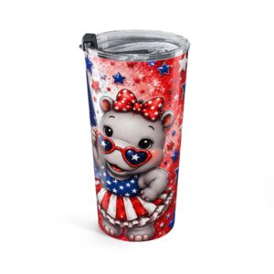 Patriotic USA Hippo Babe Tumbler 20oz | USA Stars & Stripes, Hippopotamus Lovers coffee mug