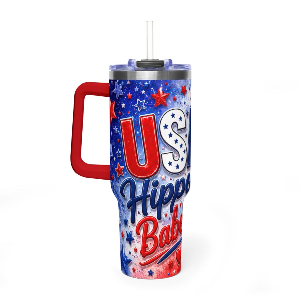 Patriotic USA Hippo Babe 250th Anniversary Vacuum Thermal Tumbler 40oz