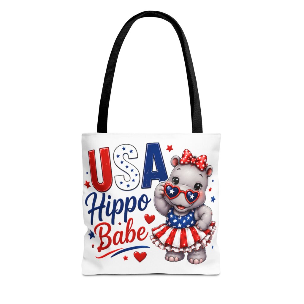 USA Hippo Babe tote bag Tote Bag | Patriotic Hippopotamus, I Love Hippos Semiquincentennial
