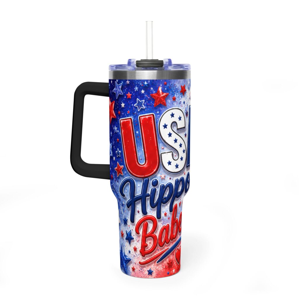 Patriotic USA Hippo Babe 250th Anniversary Vacuum Thermal Tumbler 40oz