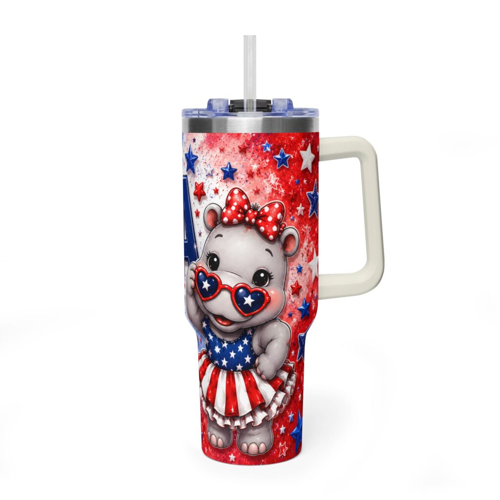 Patriotic USA Hippo Babe 250th Anniversary Vacuum Thermal Tumbler 40oz