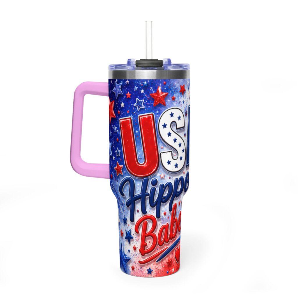 Patriotic USA Hippo Babe 250th Anniversary Vacuum Thermal Tumbler 40oz