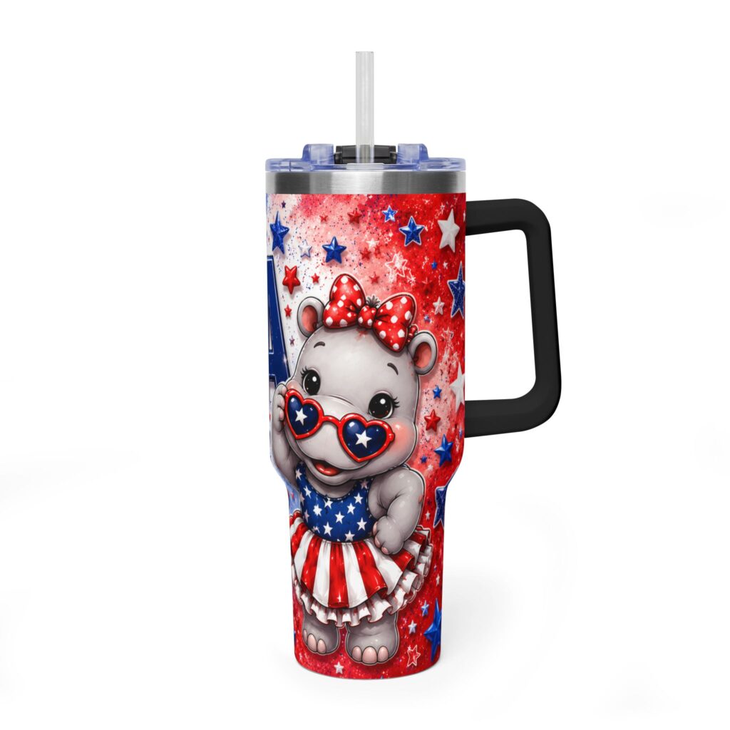 Patriotic USA Hippo Babe 250th Anniversary Vacuum Thermal Tumbler 40oz
