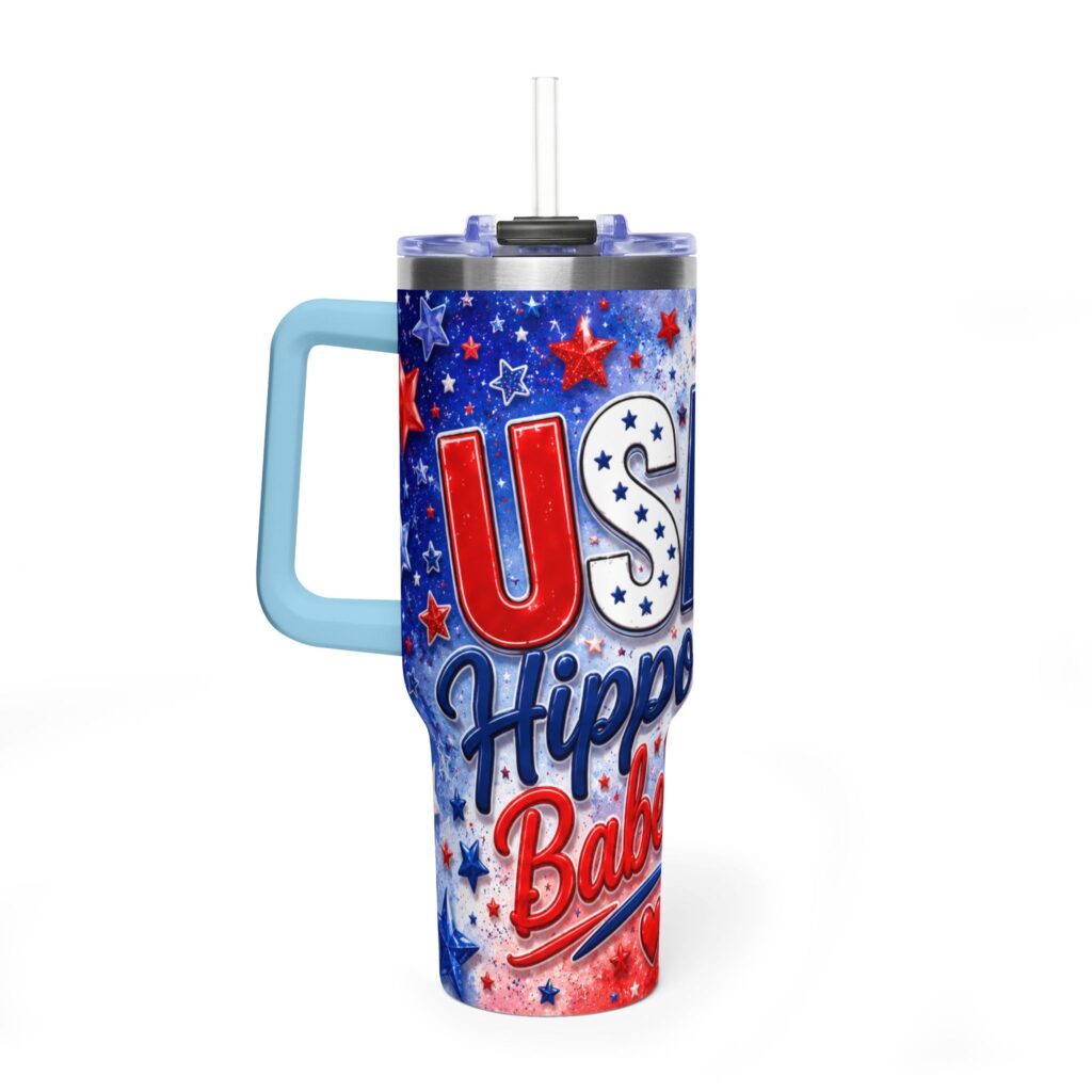 Patriotic USA Hippo Babe 250th Anniversary Vacuum Thermal Tumbler 40oz