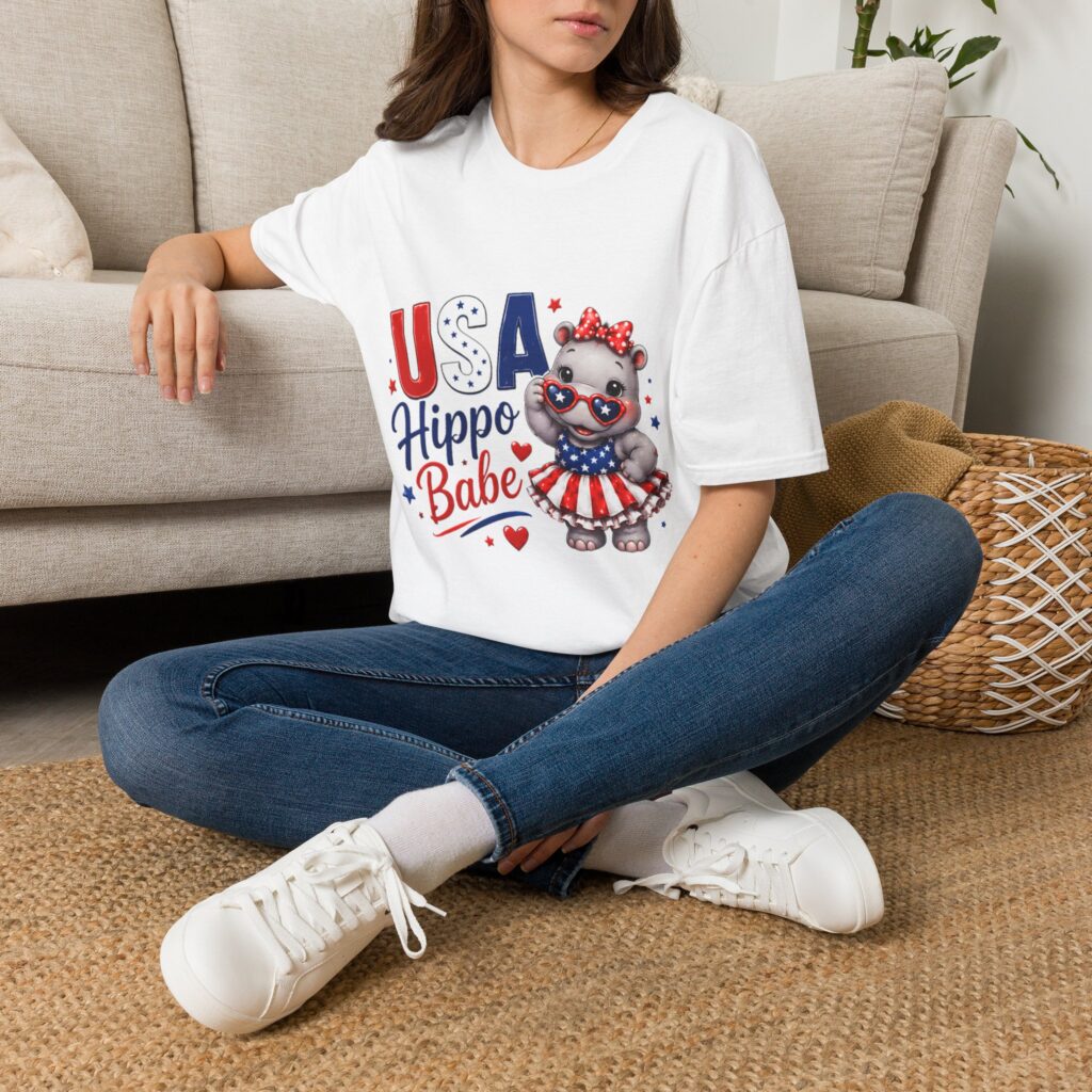 USA Hippo Babe T-Shirt | Patriotic Cute Hippo Fourth of July | Semiquincentennial
