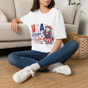 USA Hippo Babe T-Shirt | Patriotic Cute Hippo Fourth of July | Semiquincentennial