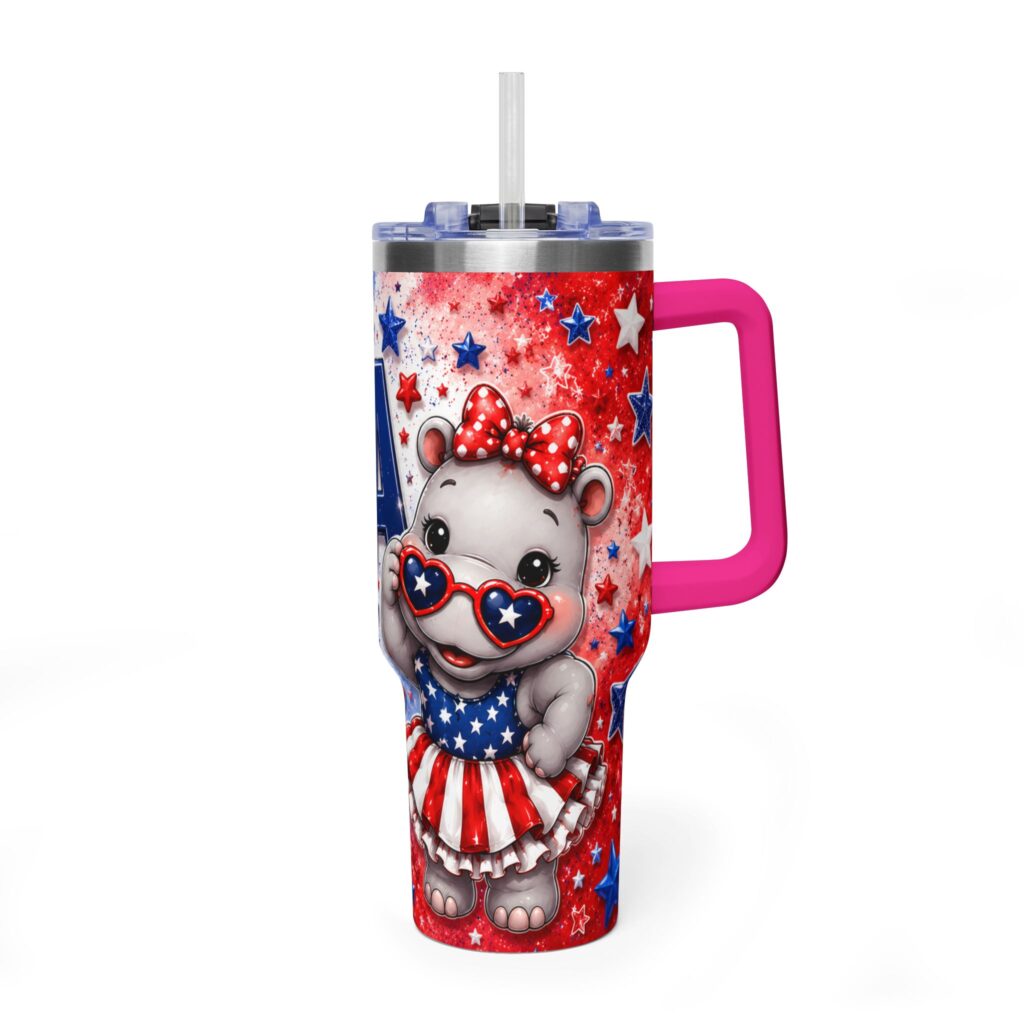 Patriotic USA Hippo Babe 250th Anniversary Vacuum Thermal Tumbler 40oz