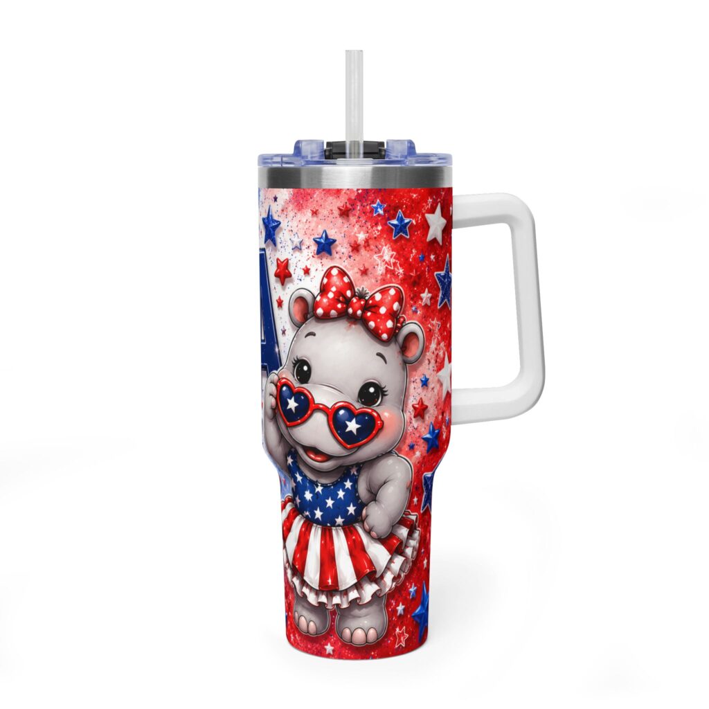 Patriotic USA Hippo Babe 250th Anniversary Vacuum Thermal Tumbler 40oz
