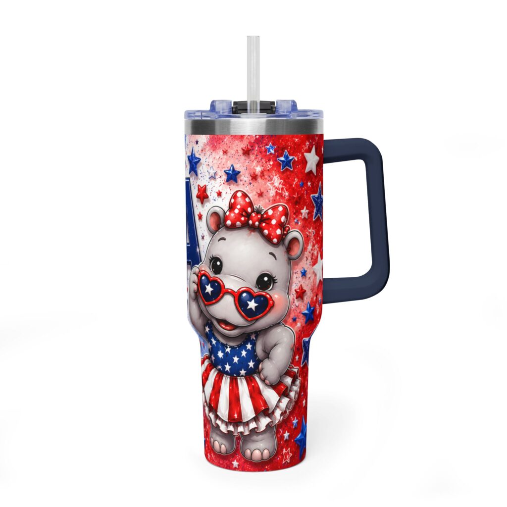 Patriotic USA Hippo Babe 250th Anniversary Vacuum Thermal Tumbler 40oz