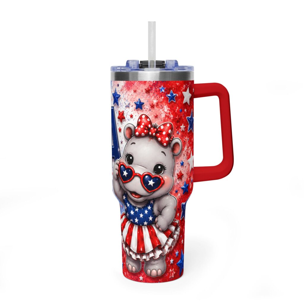 Patriotic USA Hippo Babe 250th Anniversary Vacuum Thermal Tumbler 40oz