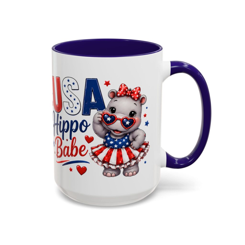 USA Hippo Babe Mug | Patriotic Hippo 4th of July Coffee Cup | Semiquincentennial | red white blue
